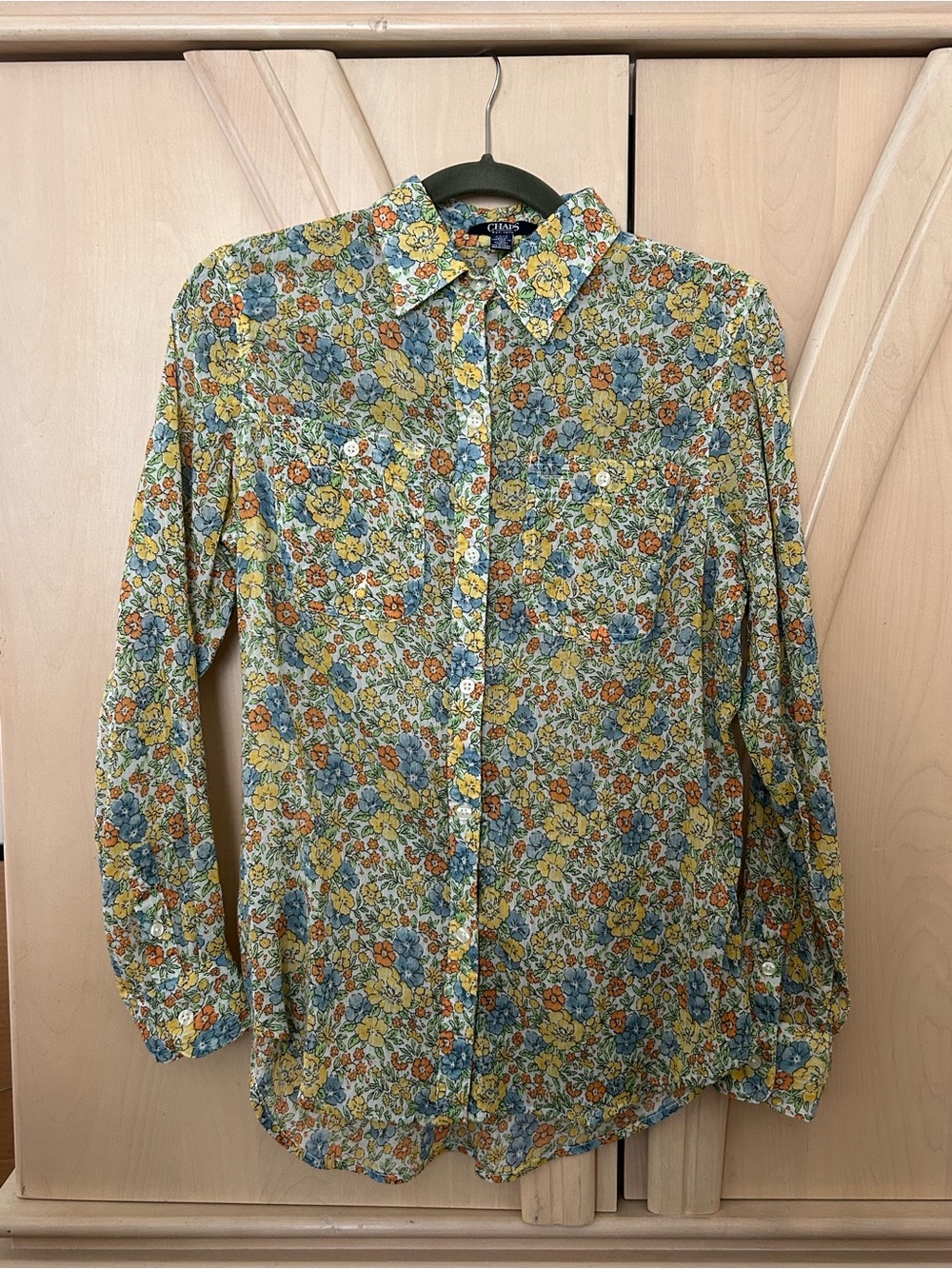 Chaps Women's Floral Button-Up Shirt - Yellow Blue Green